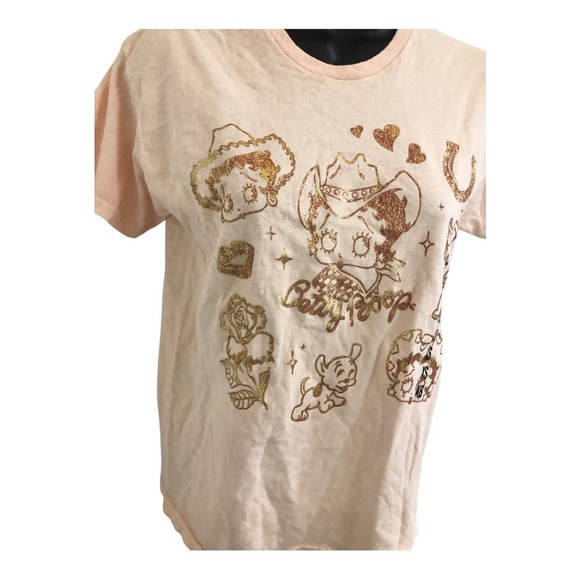 Betty Boop salmon peach gold graphic print‎ western themed tshirt size XS new - Picture 7 of 15